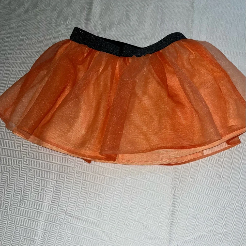Elastic Waist Skirts with Tulle Set of 2 Orange Skirt & White Metallic Stripe 2T